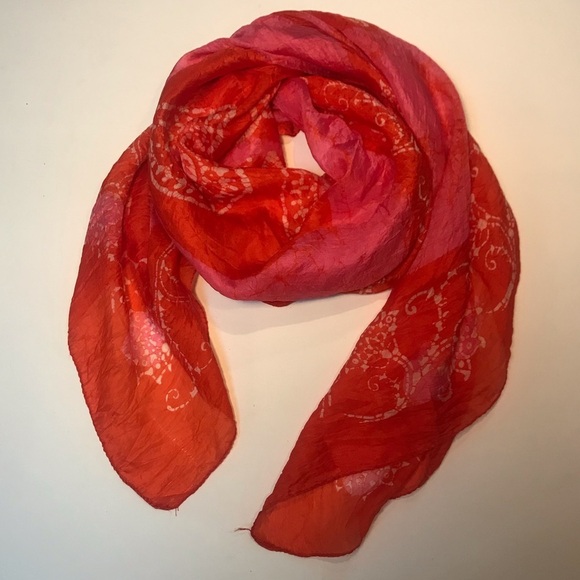 Vintage Tie Dye Silk Scarf Mandala Print Red&Pink - Picture 2 of 8